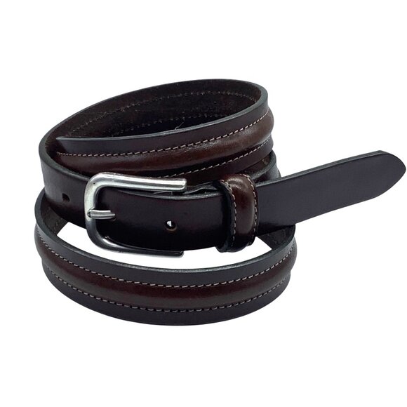 Eddie Bauer Genuine Leather Brown Belt Solid Brass Buckle 34-38” Waist Italy - Picture 1 of 6